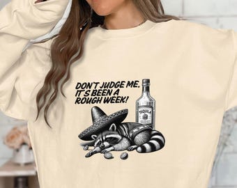Funny Raccoon Sublimation PNG, Mexican Sombrero Raccoon Tequila Design, Humorous Rough Week Raccoon Print, Instant Download
