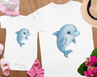 Watercolor Dolphin Clipart, Baby Sea Animal PNG (Digital Download)