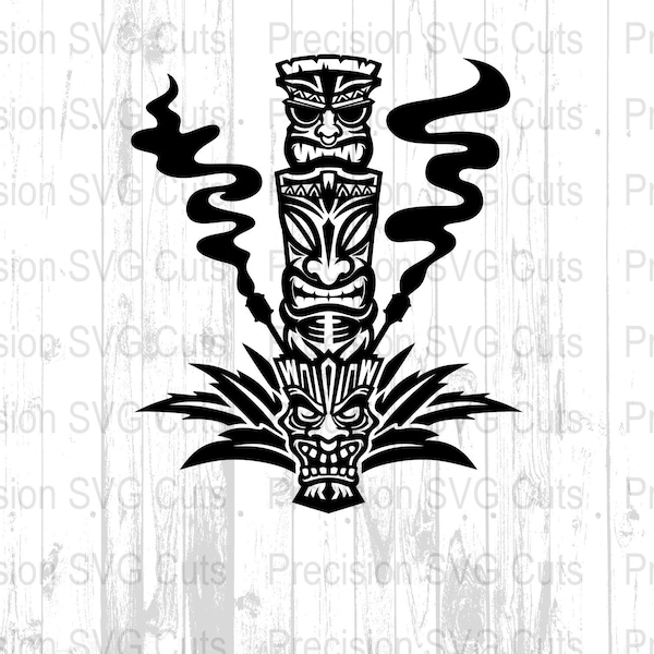 Tribal Tiki Totem SVG, Polynesian Tattoo Style Clipart, Vector Design for Shirts and Decals, Digital Download