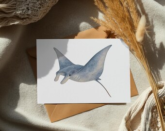 Watercolor Manta Ray PNG, Under the Sea Clipart, Ocean Animal Art, Transparent Background, Digital Download, Crafts, Sublimation