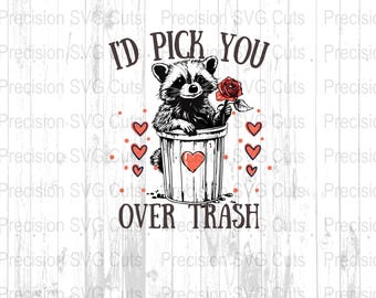 Cute Valentines Trash Raccoon PNG Clipart, I'd Pick You Over Trash PNG File, Sublimation Design, Tumbler Wrap, T-Shirt Digital Download