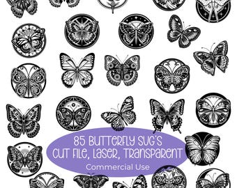Butterfly SVG Bundle, Laser Cut Files, Clipart PNG (Digital Download)