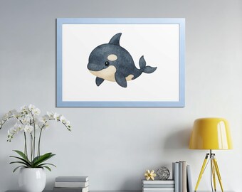 Watercolor Baby Orca PNG Clipart, Nursery Decor (Digital Download)