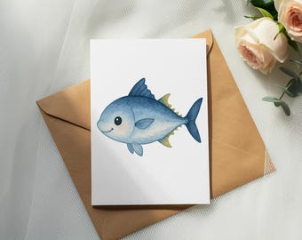 Watercolor Baby Tuna Clipart, Sea Animal Illustration (Digital Download)