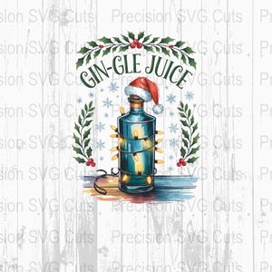 Imágenes prediseñadas de ginebra navideña, descarga digital PNG de jugo de ginebra, espíritu navideño imprimible, arte de bebida navideña, impresión artística de botella festiva, decoración de bar