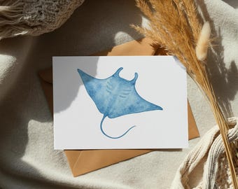 Watercolor Manta Ray PNG, Under the Sea Clipart, Ocean Animal Art, Digital Download, Crafts, Sublimation, Transparent Background