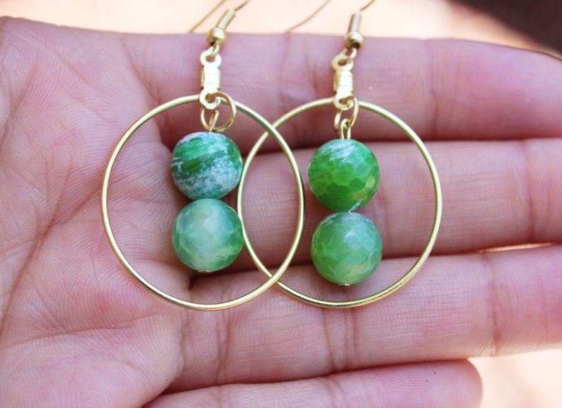 Green Gold Green Fire Agate Boho Hoop Earrings for Women for image 0