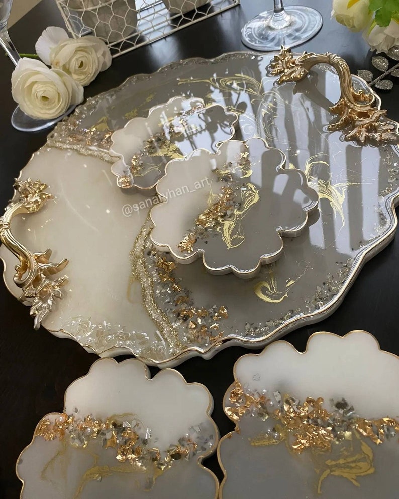 Decorative Tray & Set of 4 Coaster / Gift Set / Home Etsy