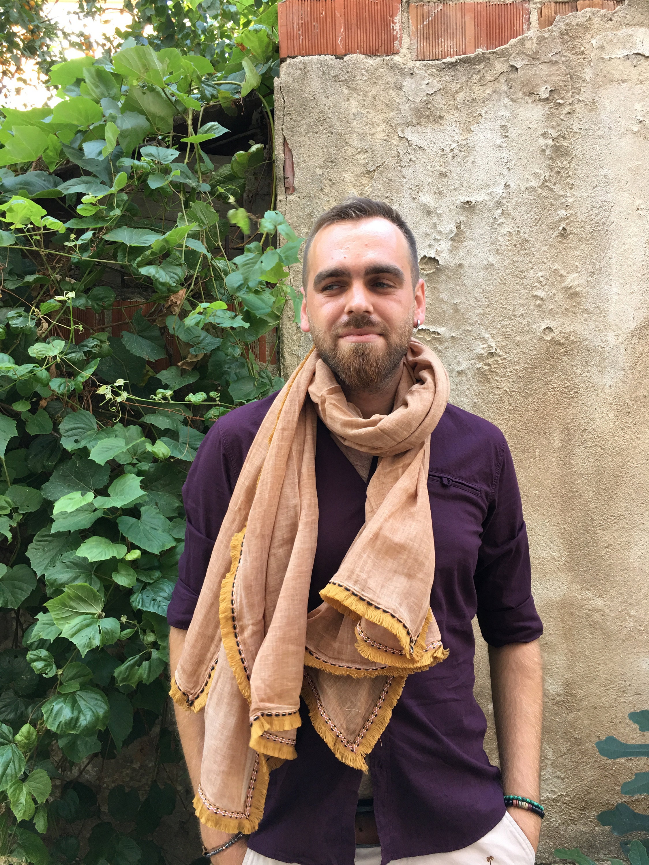 Hand Dyed Brown/mustard Linen/cotton Unisex Scarf Etsy