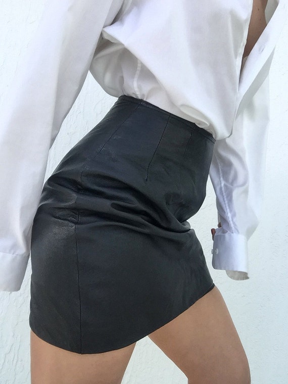 80s leather mini skirt