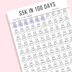 5k in 100 dagen besparingstracker, afdrukbare tracker, uitdagingstracker, budgetplanner, budgetsjabloon, besparingsuitdaging, besparingen afdrukbaar