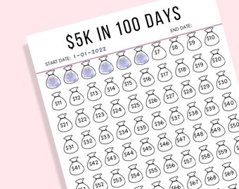100days saving challenge スクエア 即購入OK 5k in 100 Days Savings Tracker, Printable Tracker, Challenge