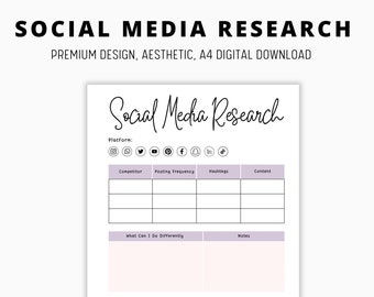 Social media research template, Instagram planner, content marketing strategy, content creator research template, tiktok and reels strategy