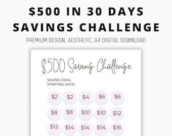 500 dollars in 30 days savings challenge, savings tracker, savings jar, 30 day saving challenge, save 500 dollars in 30 days kids savings