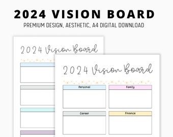 Printable vision board, vision board template, 2024 dream life planner, goal setting vision board, manifesting kit, manifesting board PDF A4