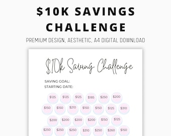 10k in 100 days savings tracker, save 10k in 100 days challenge tracker, budget planner, budget template, envelope challenge money goals