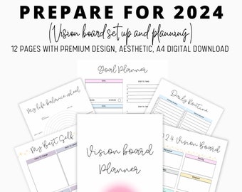 2024 goals, Printable vision board, 2024 dream life plans, life reset planner,self discovery plan, manifesting kit, manifesting board PDF