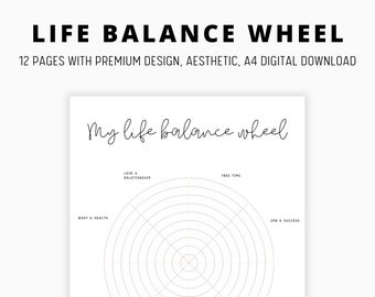 Wheel of life balance worksheet, 2024 goal setting, end of year reflection, 2024 vision board goals, life assessment, new year reset 2024