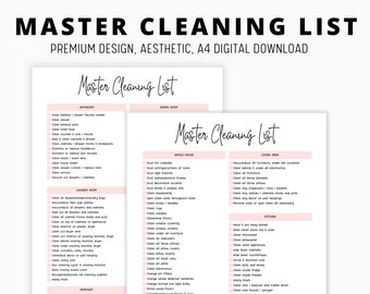 Master cleaning list, Home cleaning checklist, adhd deep cleaning list, decluttering planner, cleaning planner, cleaning schedule prefilled