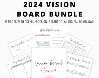 2024 vision board bundle, vision board template,  2024 life planner, goal setting vision board, manifesting kit, manifesting board PDF A4