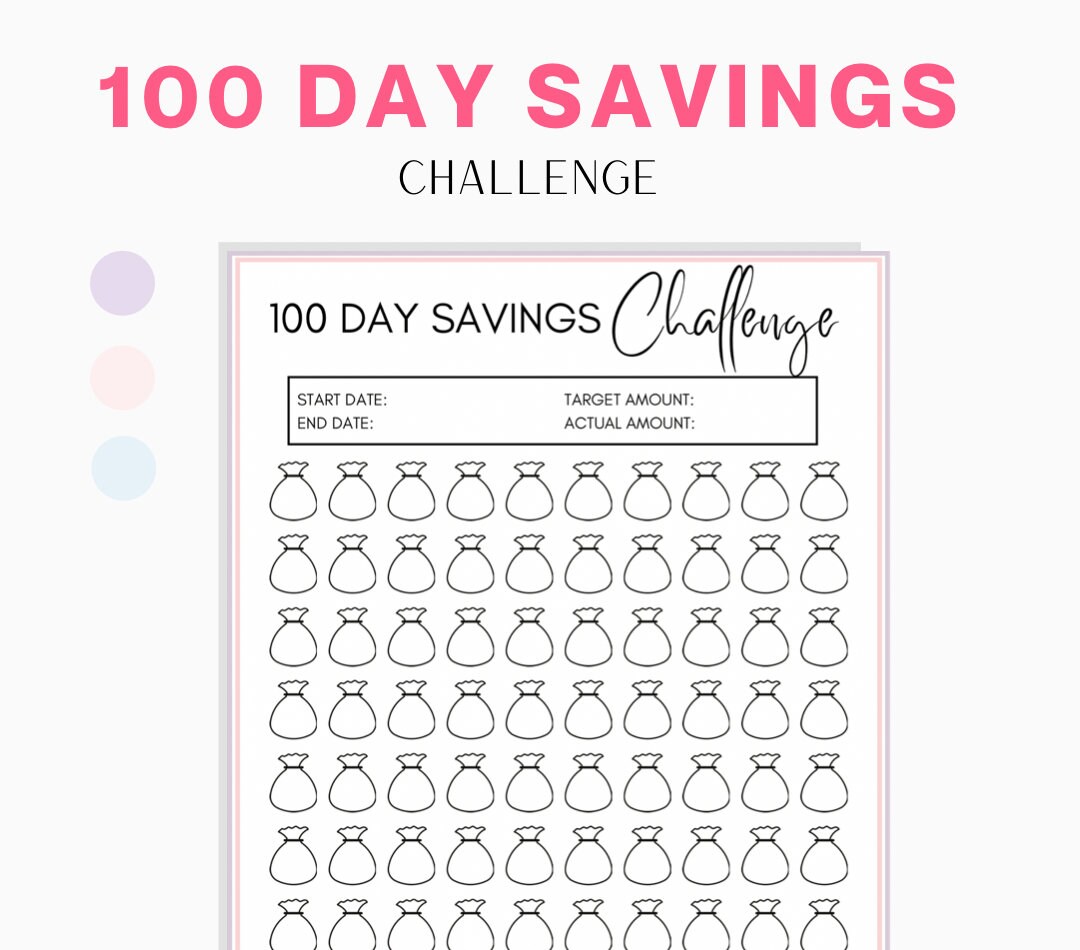 100 Day Challenge, Savings Tracker, Printable Savings Jar 