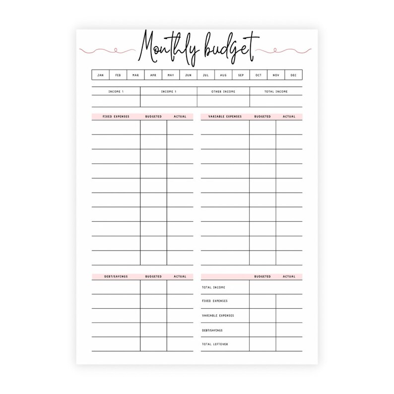 Printable Monthly Budget Tracker, Monthly Budget Spreadsheet , Income ...