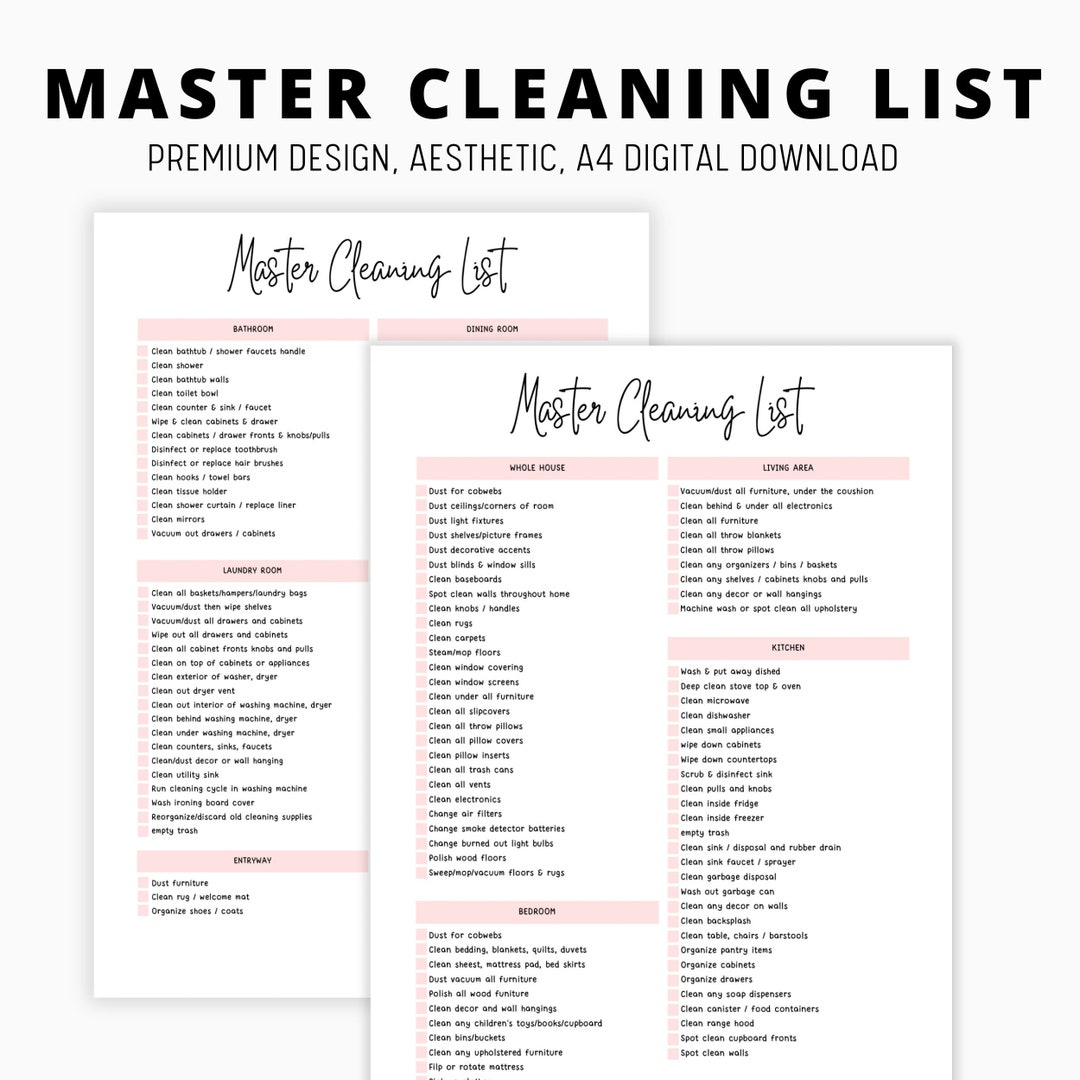 Master Cleaning List, Home Cleaning Checklist, Adhd Deep Cleaning List ...