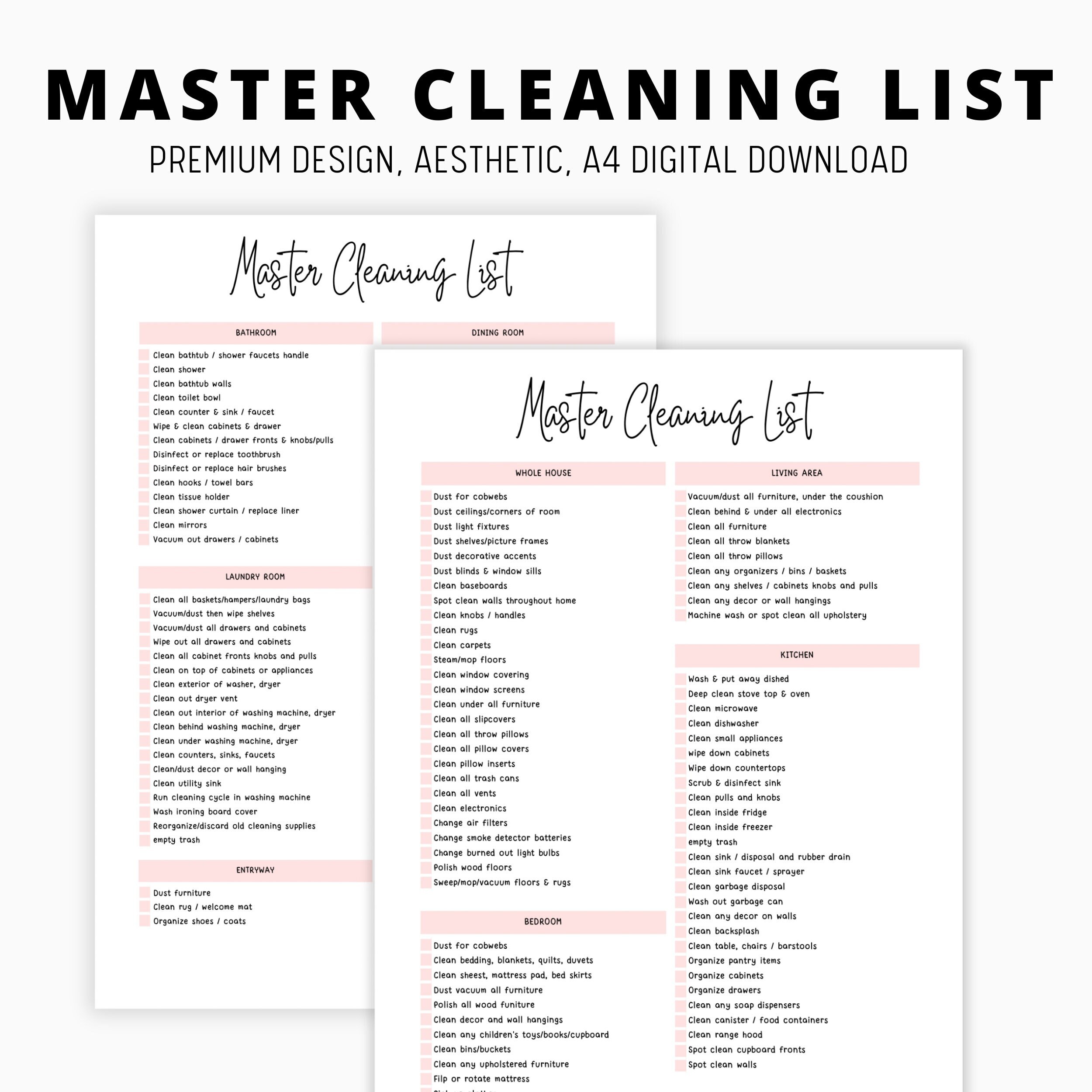 Master Cleaning List, Home Cleaning Checklist, Adhd Deep Cleaning List ...