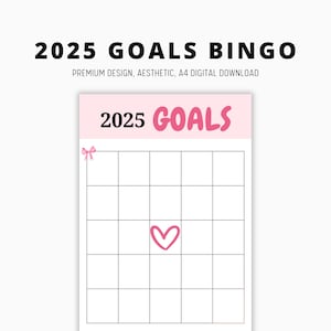 Scheda bingo 2025, scheda bingo obiettivi 2025, bacheca visionaria, modello di definizione degli obiettivi, kit di manifestazione, foglio bingo della vita dei sogni, buoni propositi per il nuovo anno