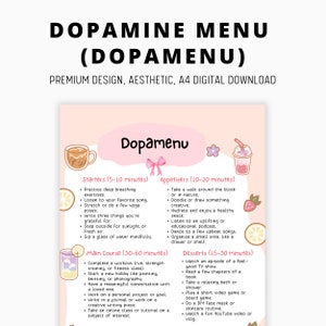 Menu de dopamina, ideias de dopamenu, rotina saudável, ferramentas para TDAH, ideias de diário com marcadores, modelo de menu de dopamina, menu para adultos com TDAH, diário matinal