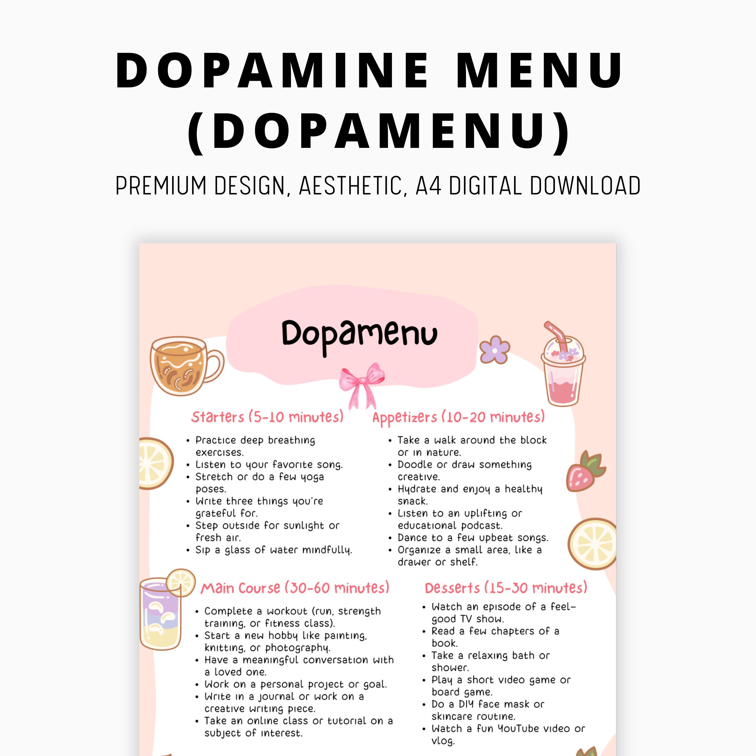 Dopamine menu, dopamenu ideas, healthy routine adhd tools, bullet journal ideas, dopamine menu template, adhd adult menu, morning journal