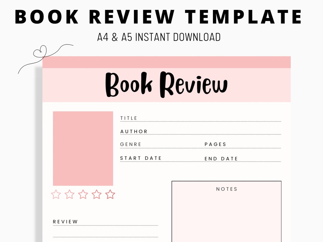 Book Review Template, Printable Reading Journal, Book Review Planner