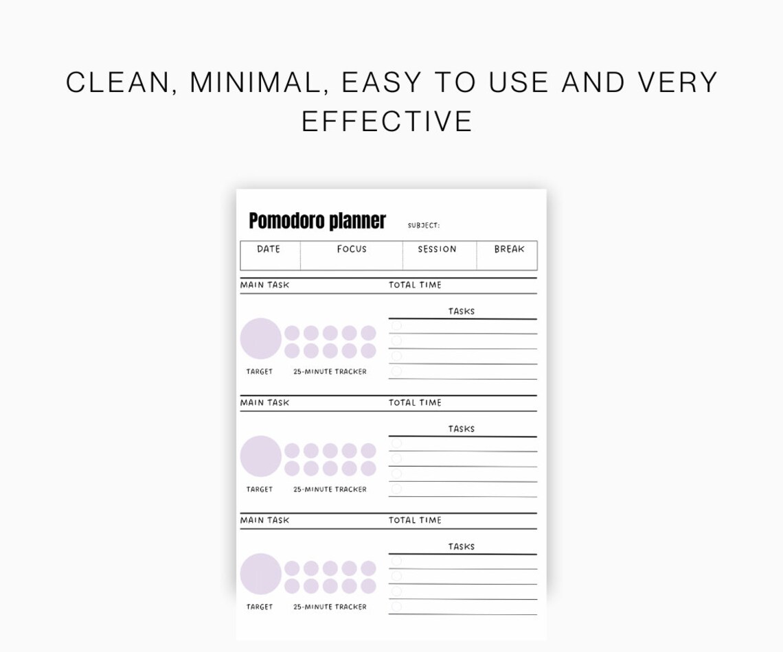 Pomodoro Planner Printable Pomodoro Technique Planner Etsy