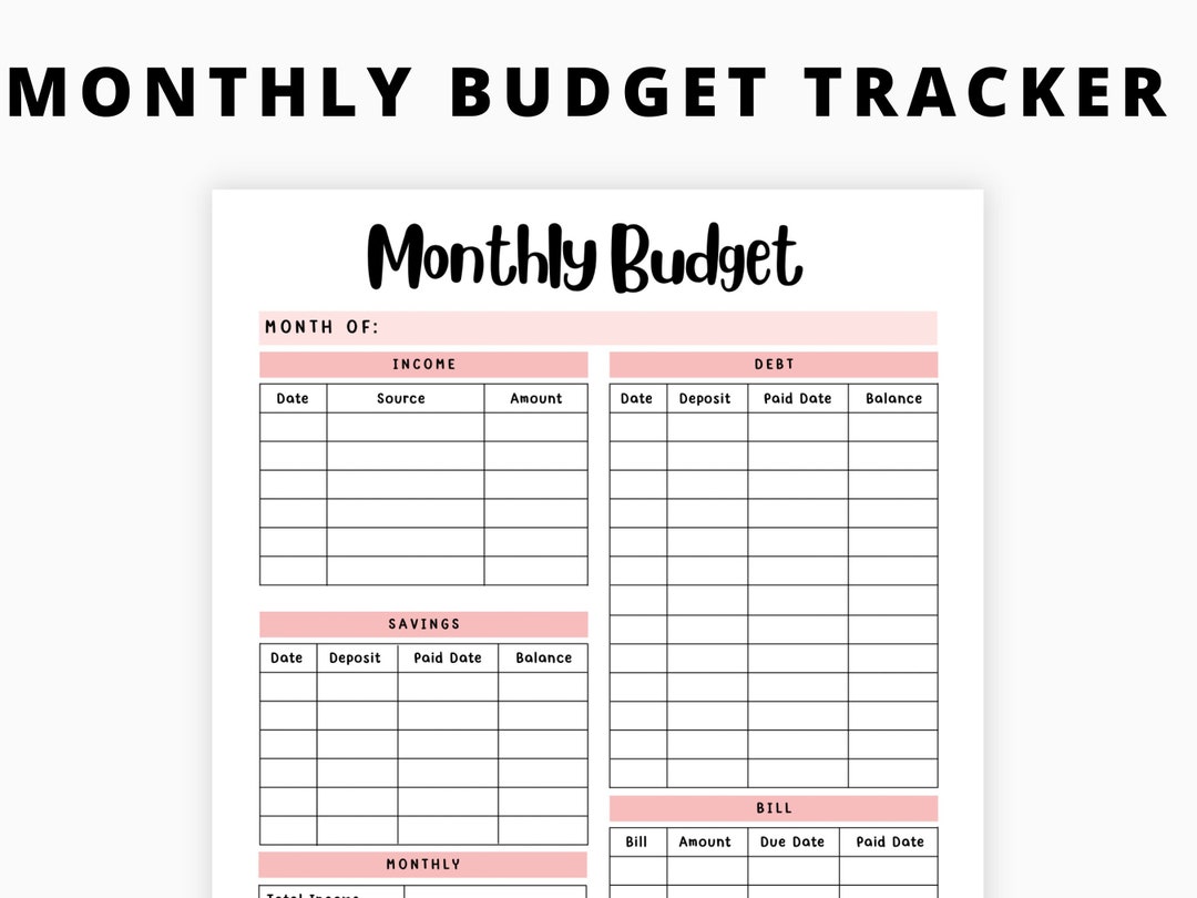 Printable Monthly Budget Tracker, Monthly Budget Spreadsheet , Income ...