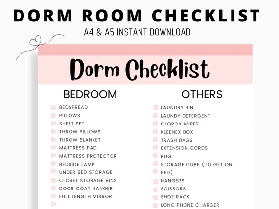 Dorm Checklist For Freshman Girls