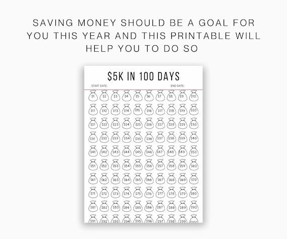 100days saving challenge スクエア 即購入OK Save 5k in 100 Days Printable Money Saving Challenge | Amwa