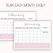 Monthly Calendar , Pink Monthly Calendar, Monthly Planner Printable, Monthly Calendar 2022 ...