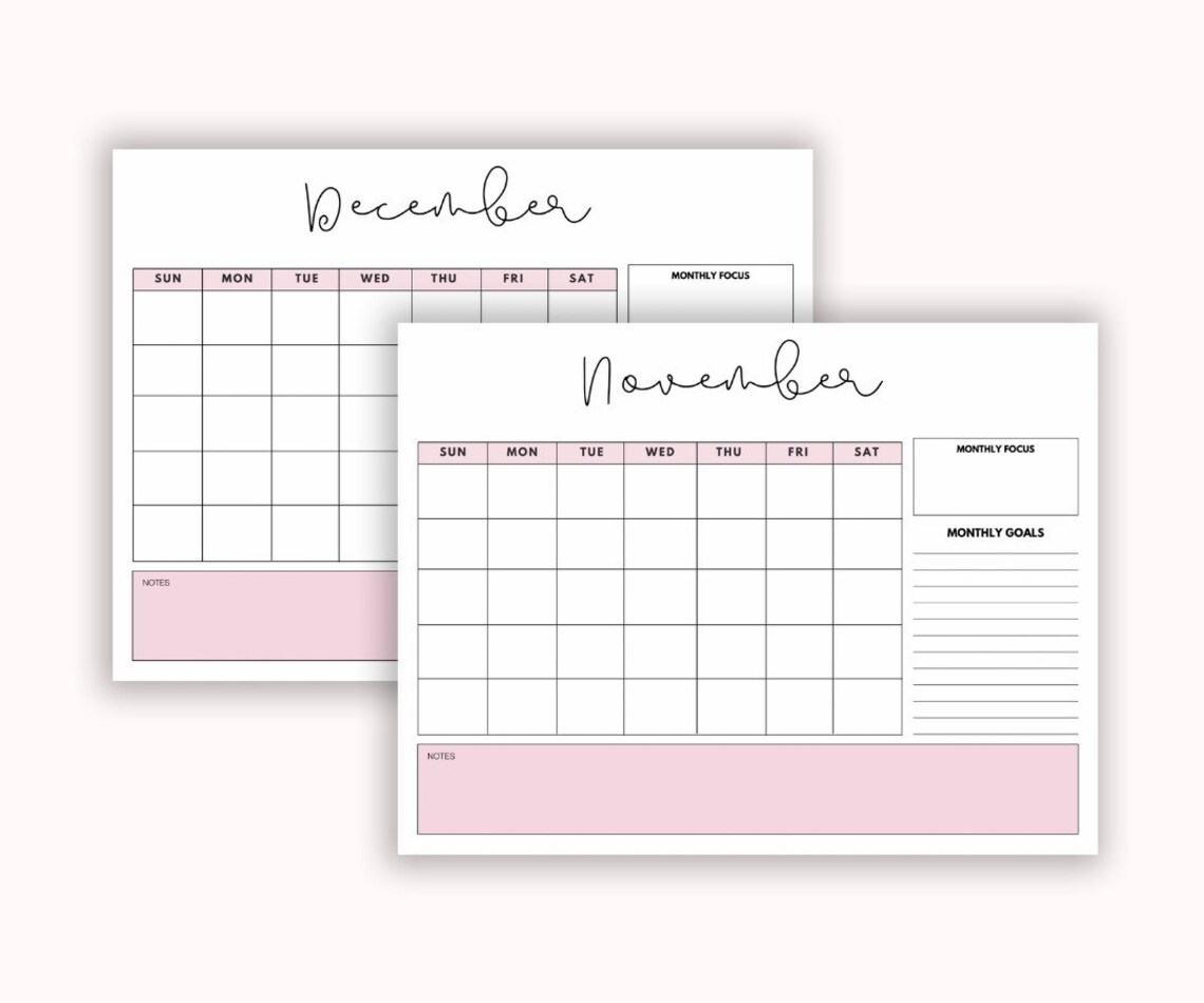 Monthly Calendar , Pink Monthly Calendar, Monthly Planner Printable, Monthly Calendar 2022 ...