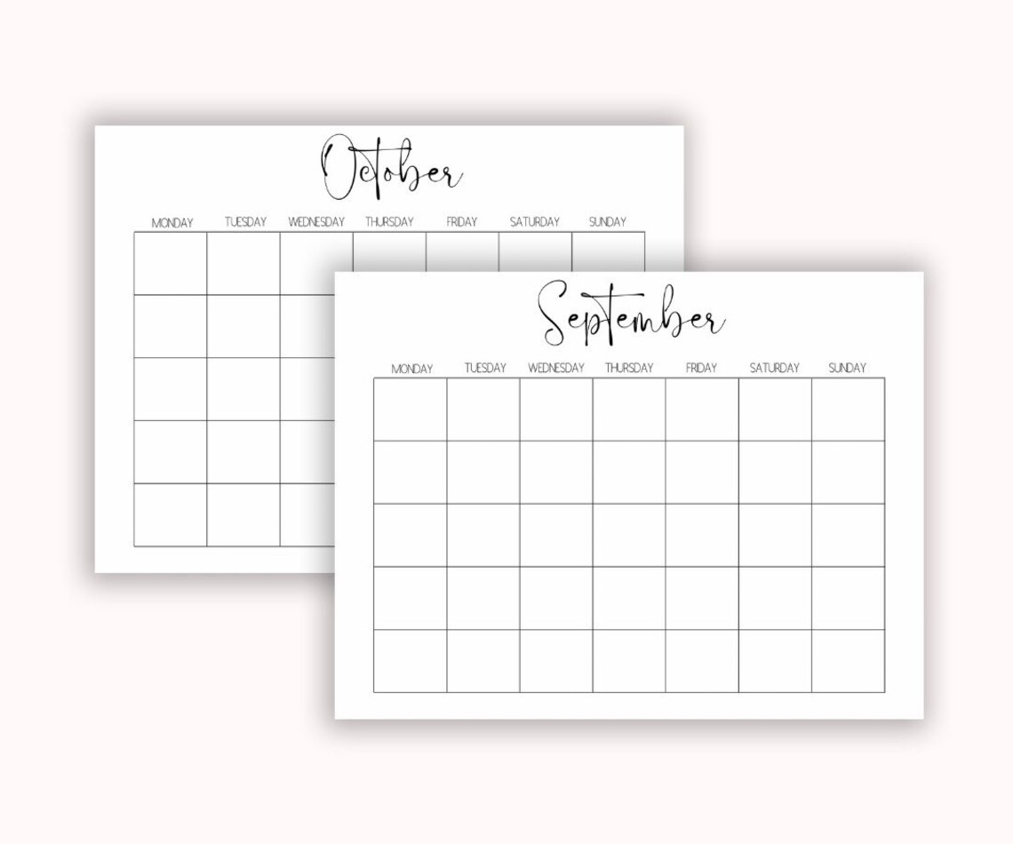 Blank Monthly Calendar Monthly Planner Monthly Calendar - Etsy