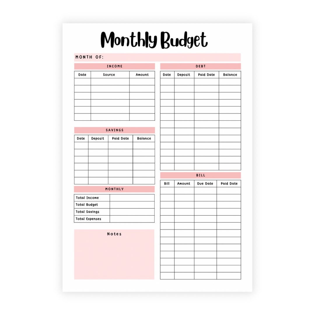 Printable Monthly Budget Tracker, Monthly Budget Spreadsheet , Income ...