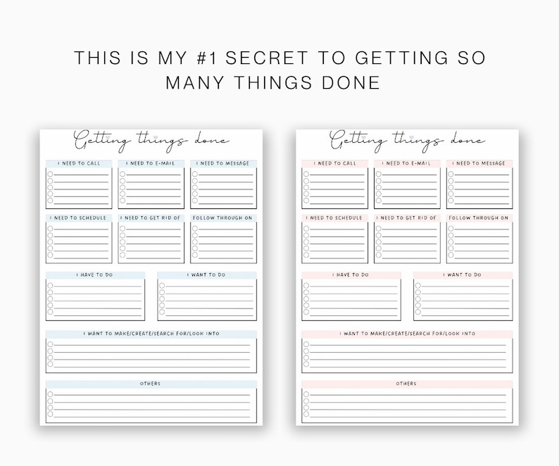 Getting things done printable, task organizer, GTD inbox, GTD planner, GTD printable, gtd inserts, time blocking productivity planner image 2