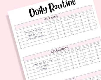 Daily routine printable, daily routine tracker, morning routine planner, evening routine tracker, chores tracker, daily chores planner