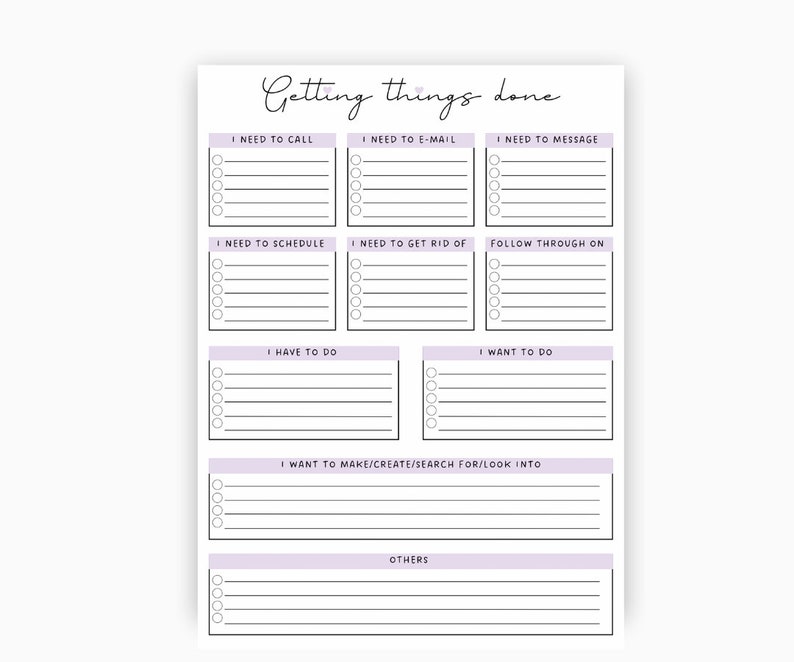 Getting things done printable, task organizer, GTD inbox, GTD planner, GTD printable, gtd inserts, time blocking productivity planner image 4