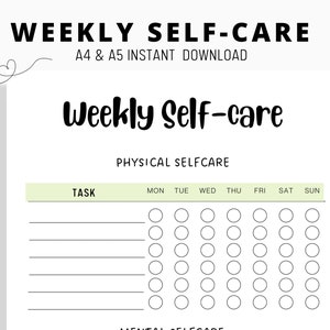 Self Care checklist, Self-care tracker, printable self care journal, self care challenge, self-care planner, wellness planner A4 A5 PDF image 1