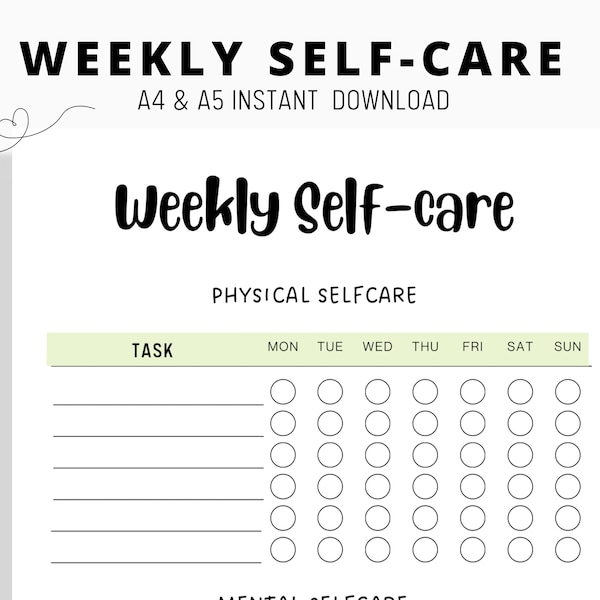 Self Care checklist, Self-care tracker, printable self care journal, self care challenge, self-care planner, wellness planner A4 A5 PDF