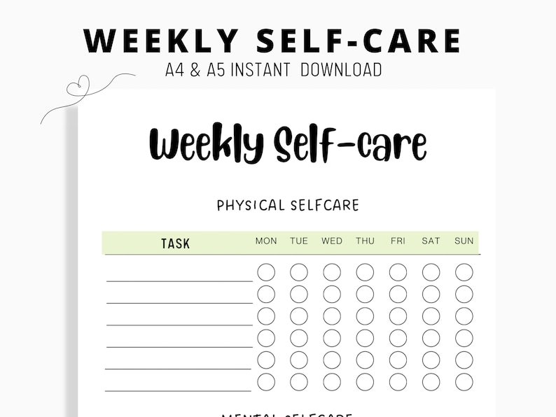 Self Care checklist, Self-care tracker, printable self care journal, self care challenge, self-care planner, wellness planner A4 A5 PDF image 1