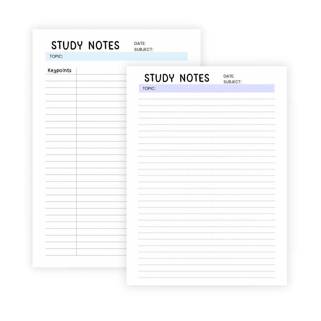 Study Notes Template, Printable Study Notes, Study Planner, Aesthetic ...