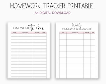 assignment deadline tracker Homework planner printable, homework tracker, weekly homework tracker, weekly homework planner assignment planner, assignment tracker