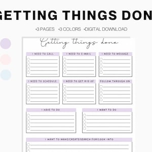 Getting things done printable, task organizer, GTD inbox, GTD planner, GTD printable, gtd inserts, time blocking productivity planner image 1