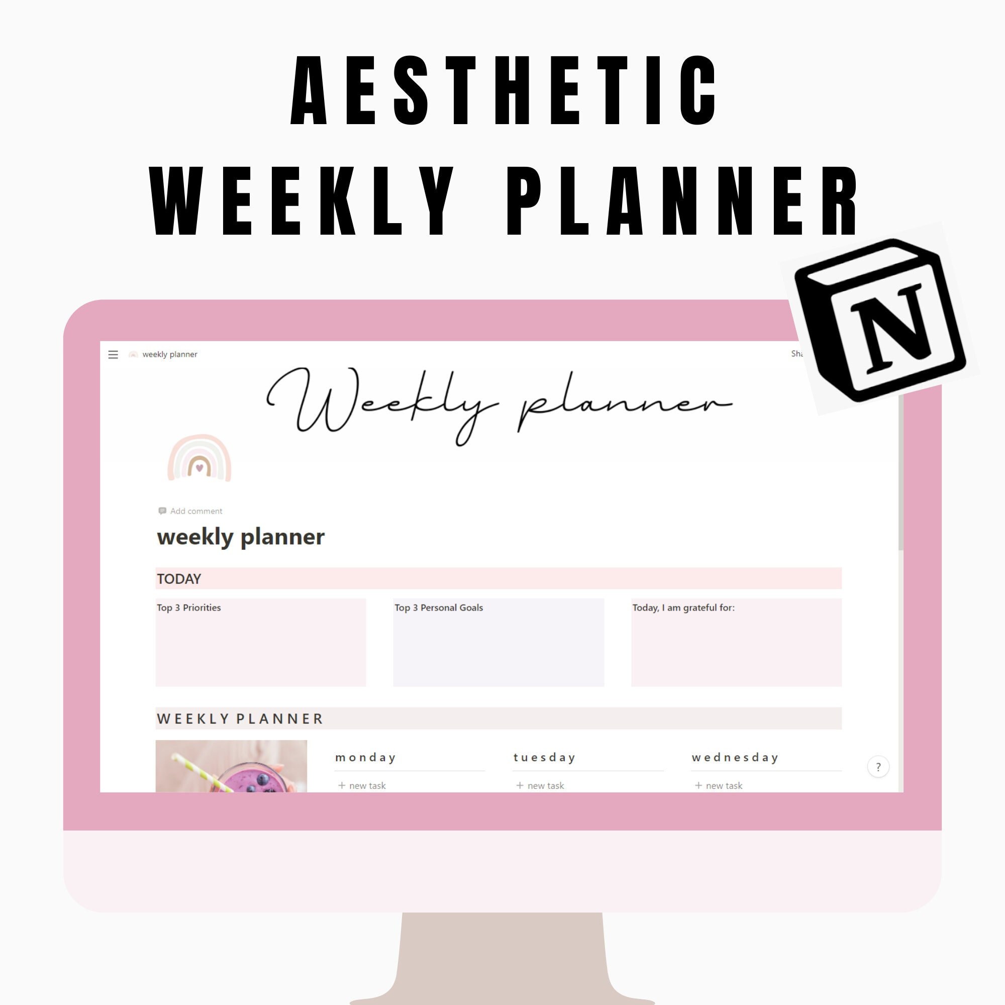 Notion Template Aesthetic Notion Weekly Planner Template Etsy